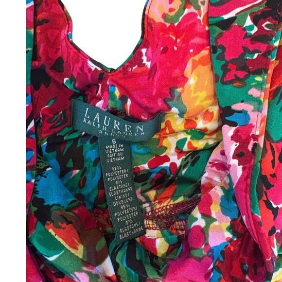 Woman's Lauren Ralph Lauren Floral Faux Wrap Stretch Jersey Dress Size 6 - Picture 2 of 5